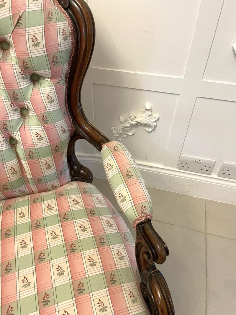 Antique Victorian Quality Carved Walnut Armchair - Image 10